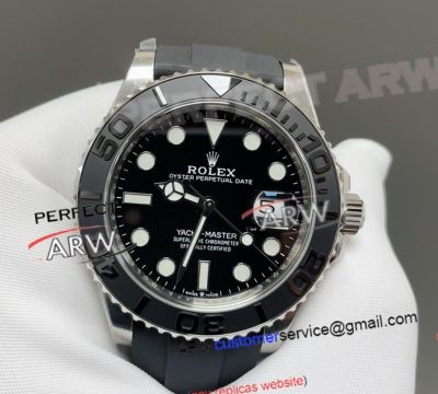 Clean Factory Rolex Yacht Master 42 Black Dial Oysterflex Rubber Strap Watch
